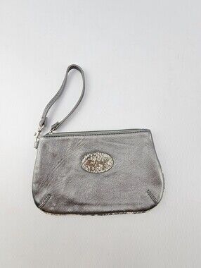 Sharif Metallic Pewter/Silver Leather Wristlet Clutch